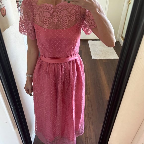 jcpenney Dresses Jcpenney Vintage Pink Lace Short Sleeve Satin Bow